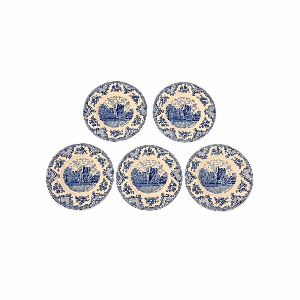 VTG Johnson Bros Old Britain Castles Blue Dinner Plates Set of 5 England 10in